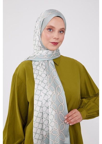 Mint Yeşili Kare Zincir Desenli Brand Şal