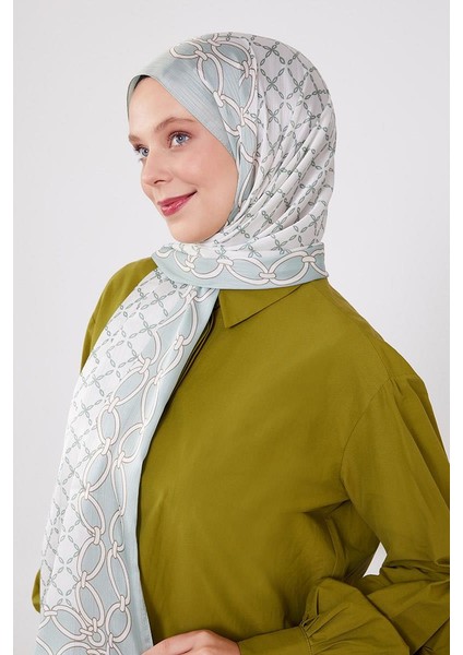 Mint Yeşili Kare Zincir Desenli Brand Şal modelleri