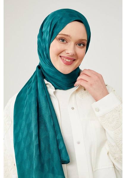 Petrol Yeşili Ay Desen Jakarlı Elegance Şal