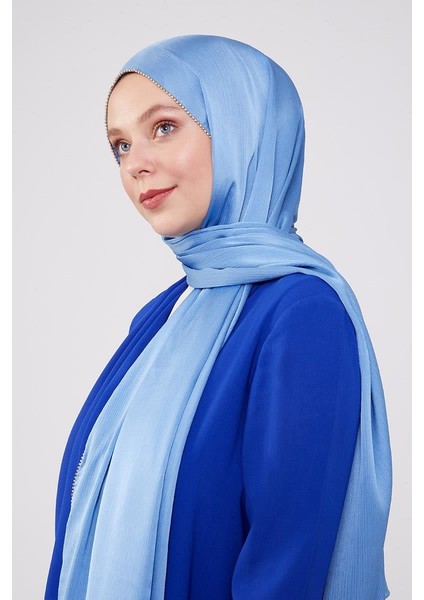 Kot Mavi Yanları Taş Şeritli Brilant Şal