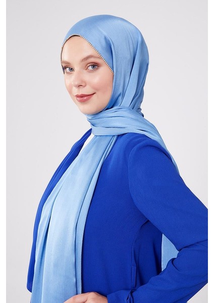 Kot Mavi Yanları Taş Şeritli Brilant Şal modelleri