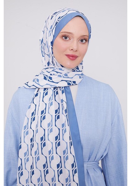 İndigo Geometrik Desen Mono Şal