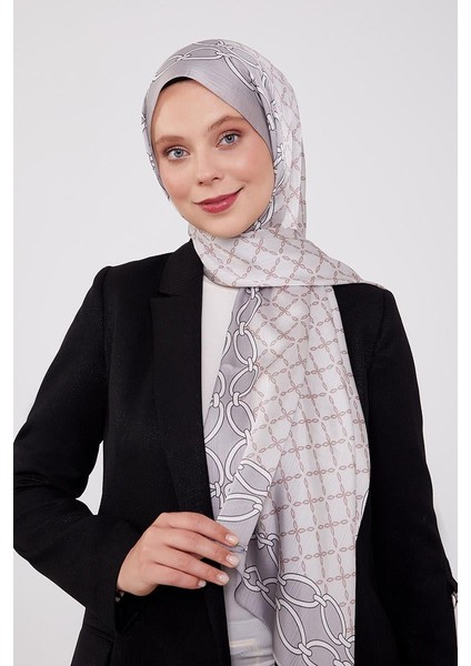 Gümüş Kare Zincir Desenli Brand Şal
