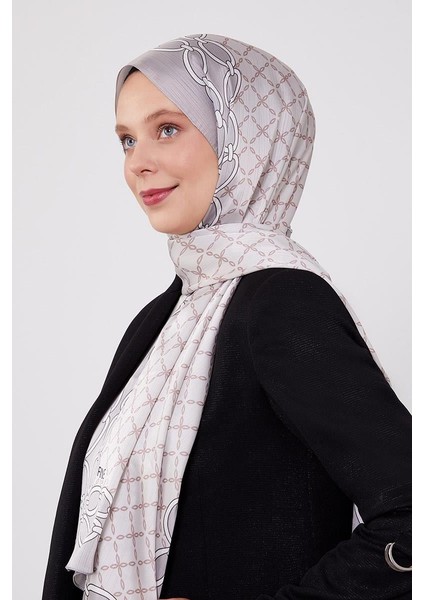 Gümüş Kare Zincir Desenli Brand Şal