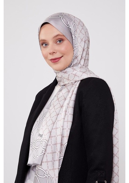 Gümüş Kare Zincir Desenli Brand Şal