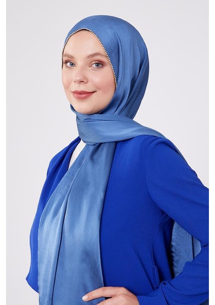 İndigo Yanları Taş Şeritli Brilant Şal