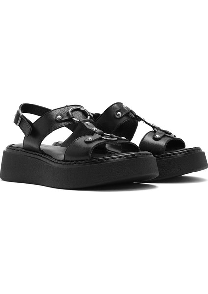 Kadın Siyah Bilekten Tokalı Kalın Tabanlı Deri Comfort Sandalet 25SFD342518 modelleri