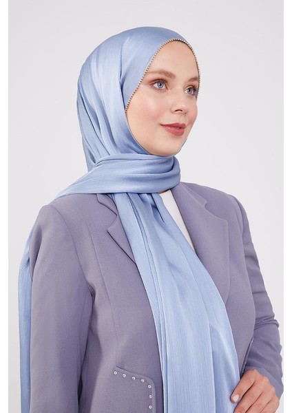 A.Mavi Yanları Taş Şeritli Brilant Şal