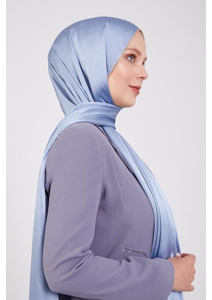 A.Mavi Yanları Taş Şeritli Brilant Şal modelleri