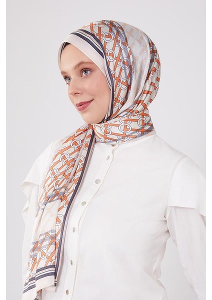 Krem Şeritli Halka Desen Brand Şal modelleri