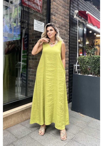 Lastik Askılı Elbise Fıstık Yeşili
