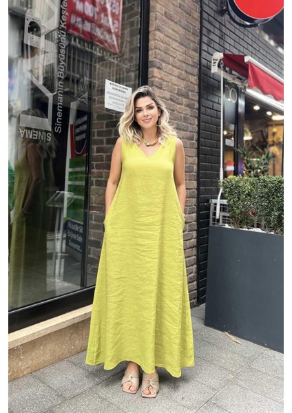 Lastik Askılı Elbise Fıstık Yeşili