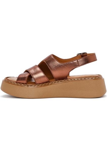 Kadın Bronz Kalın Tabanlı Metalik Deri Comfort Sandalet 25SFD342332 fiyatları