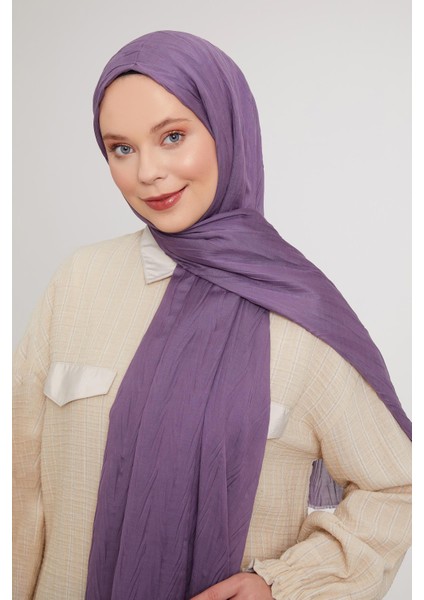 Mürdüm Pliseli Pamuklu Şal