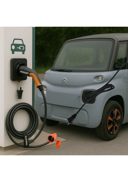 Citroen Ami ve Fiat Topolino Ac Şarj Kablosu, 3mt Uzatmalı, Ac (Tekli, Ikili, Üçlü Priz Seçenekleri )