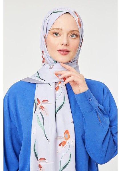 Füme Çiçek Baskılı Mono Krep Şal