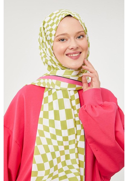 Çimen Yeşili Dama Desen Mono Krep Şal fiyatları