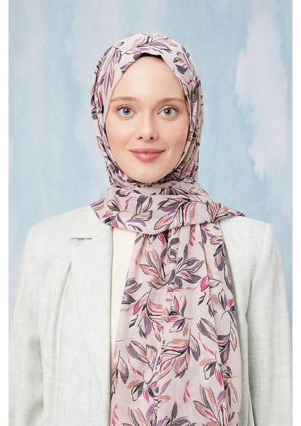 Açık Vizon Yaprak Desen Cotton Şal