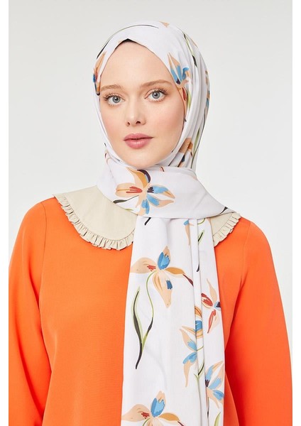 Gold Çiçek Baskılı Mono Krep Şal