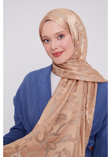 Sütlü Kahve Yonca Desen Deluxe Devore Şal modelleri