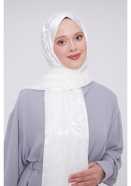 Beyaz Çiçek Desen Deluxe Devore Şal