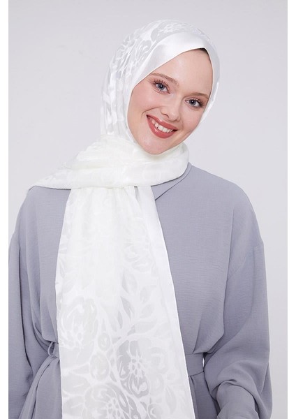 Beyaz Çiçek Desen Deluxe Devore Şal modelleri