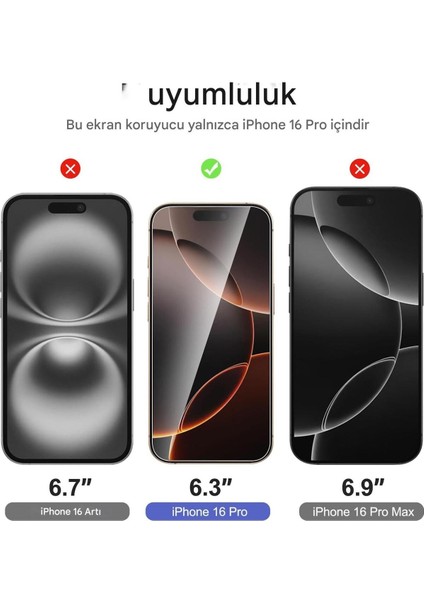Iphone 16 Pro Uyumlu Kırılmaz Ekran Koruyucu Cam 3'lü Set