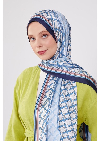 Lacivert Şeritli Halka Desen Brand Şal
