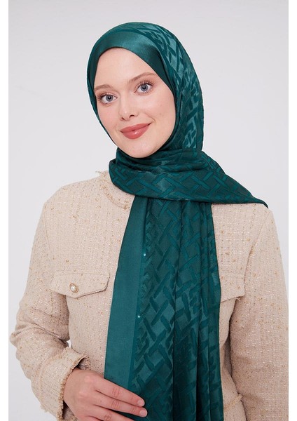 Zümrüt Geometrik Desen Deluxe Devore Şal