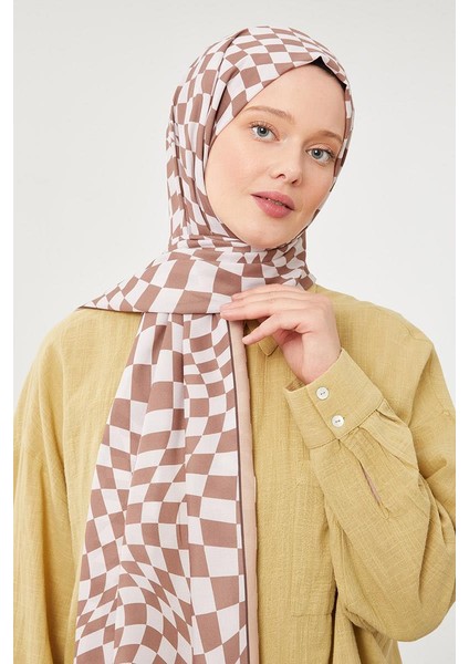 Kahve Dama Desen Mono Krep Şal fiyatları