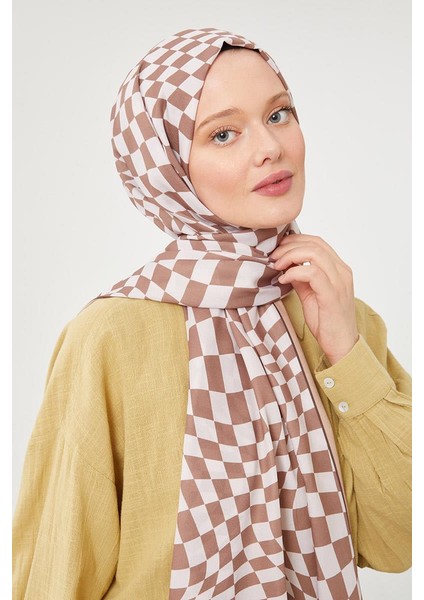 Kahve Dama Desen Mono Krep Şal fırsatları