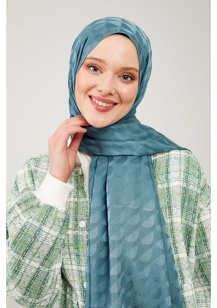 Su Yeşili Ay Desen Jakarlı Elegance Şal