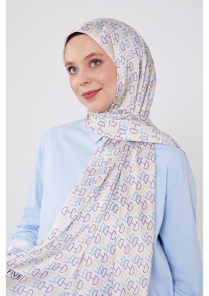 Ekru Harf Desen Brand Şal