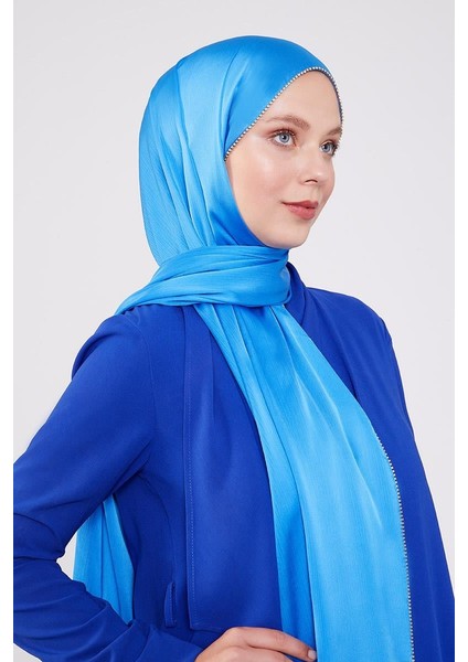 Saks Yanları Taş Şeritli Brilant Şal