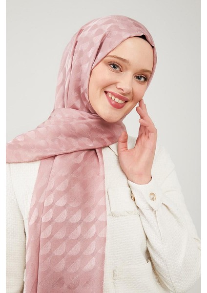 Pudra Ay Desen Jakarlı Elegance Şal