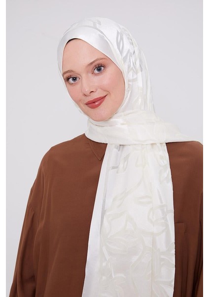 Ekru Yonca Desen Deluxe Devore Şal