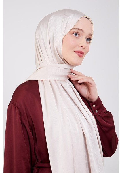 Krem Yanları Taş Şeritli Brilant Şal modelleri