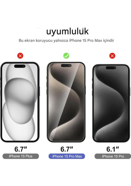 Iphone 15 Pro Max Uyumlu Kırılmaz Ekran Koruyucu Cam 3'lü Set