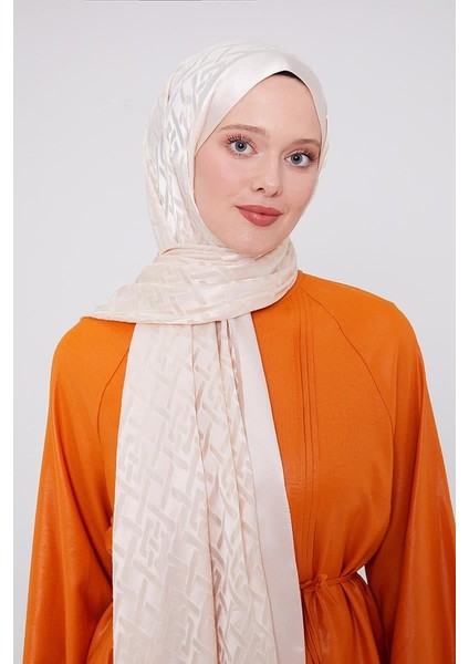 Krem Geometrik Desen Deluxe Devore Şal