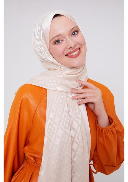 Krem Geometrik Desen Deluxe Devore Şal modelleri