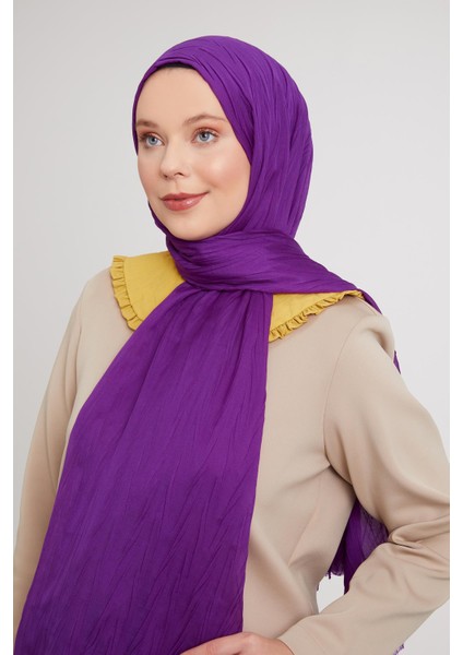 Mor Pliseli Pamuklu Şal