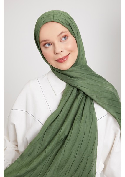Yeşil Pliseli Pamuklu Şal modelleri