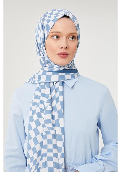 İndigo Dama Desen Mono Krep Şal