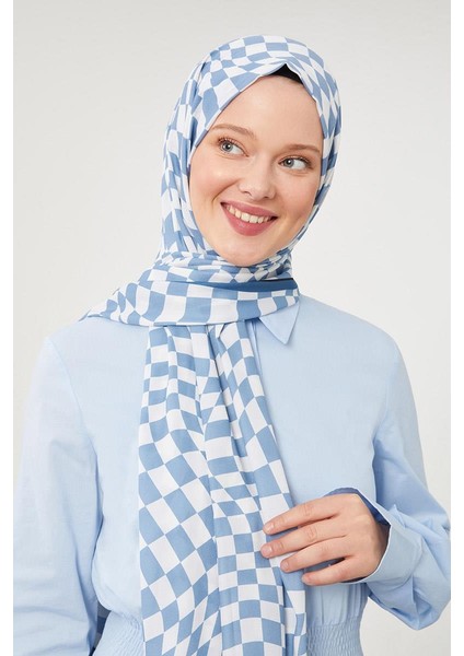 İndigo Dama Desen Mono Krep Şal modelleri