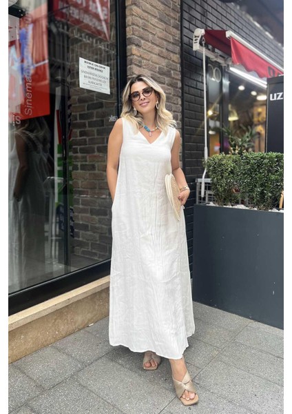 Lastik Askılı Elbise Beyaz