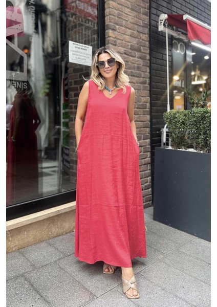 Lastik Askılı Elbise Kırmızı