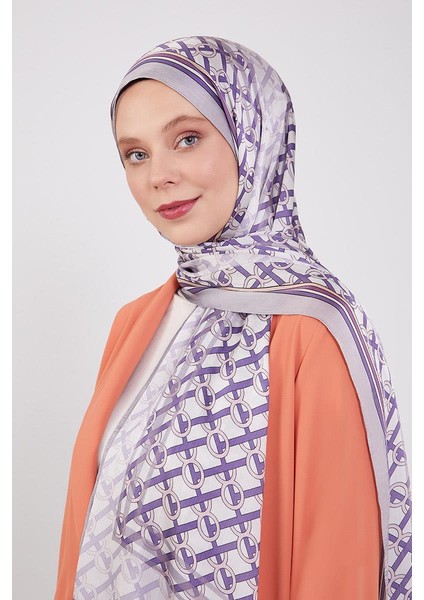 Gümüş Şeritli Halka Desen Brand Şal