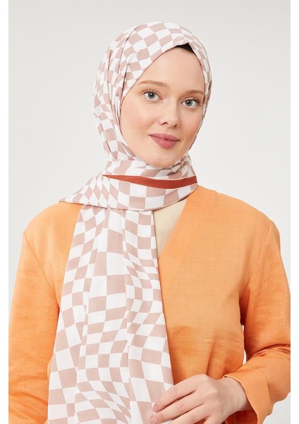 Sütlü Kahve Dama Desen Mono Krep Şal