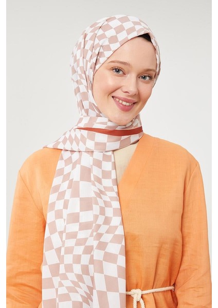 Sütlü Kahve Dama Desen Mono Krep Şal fırsatları