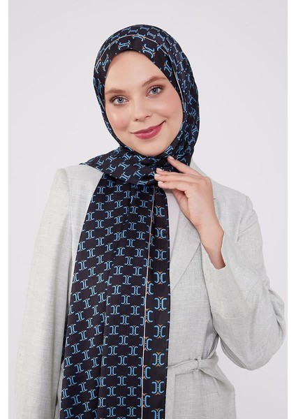 Siyah-Mavi Çift Renkli Brand Şal